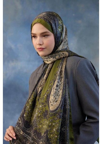 Haki Yeşil Hint Vual Şal - 5002-05