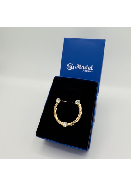 Burgulu Tasarım Taşlı Gold Broş modelleri