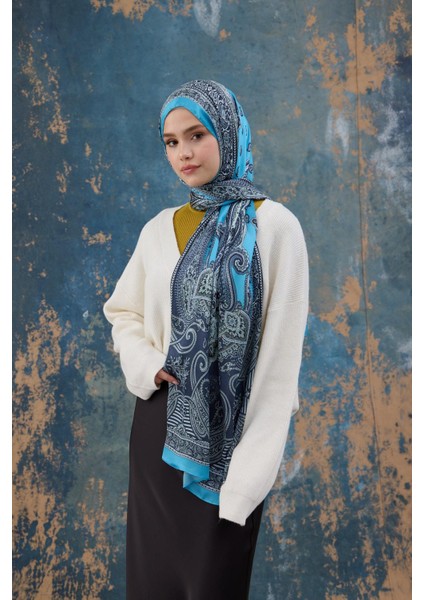 Mavi Hint Vual Şal - 5008-01