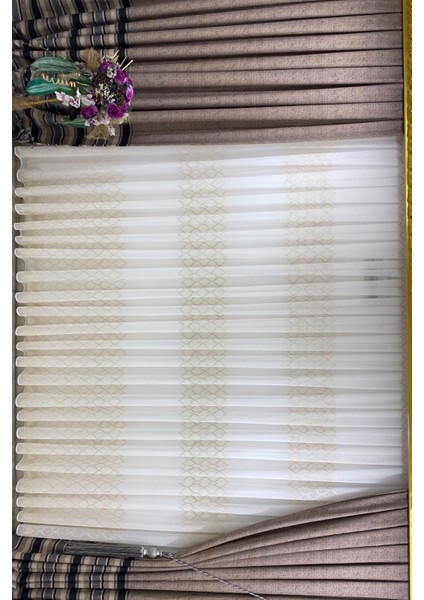 Dantel Belinda Baklava Desenli (1/3 Sık Pile) Ekru Tül Perde fiyatları