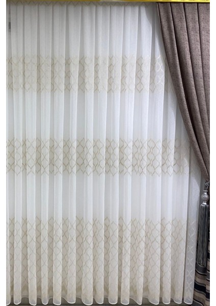 Dantel Belinda Baklava Desenli (1/3 Sık Pile) Ekru Tül Perde modelleri