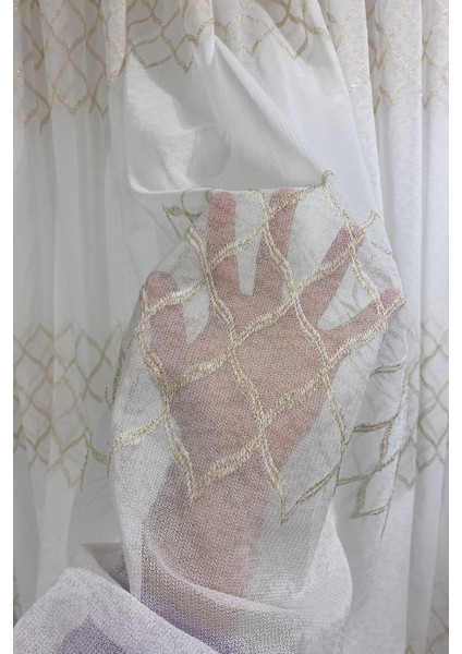 Dantel Belinda Baklava Desenli (1/3 Sık Pile) Ekru Tül Perde indirimleri