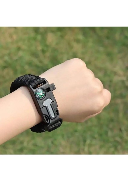 5'i 1 Arada Çok Fonksiyonlu Hayatta Kalma Bilekliği Pusula, Düdük, Çakmak Taşı ve Şemsiye Ip