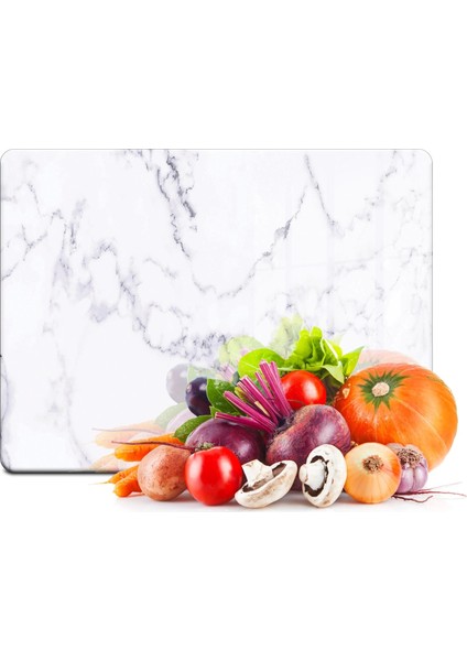 Beyaz Mermer Görünümlü Cam Kesim Tablası 30 x 40 cm