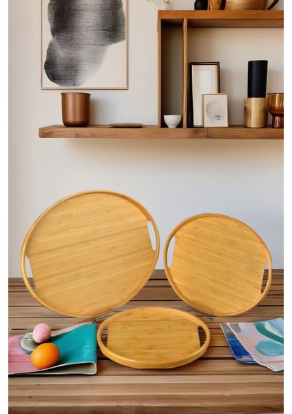 3'lü Bambu Oval Tepsi, Servis Tepsileri, Iskandinav Tepsi Seti, Çay Tepsisiı