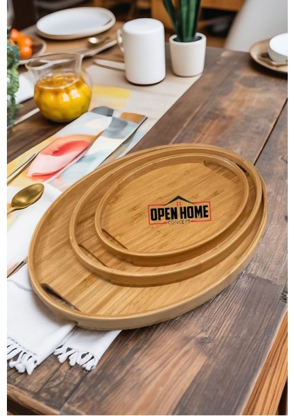 3'lü Bambu Oval Tepsi, Servis Tepsileri, Iskandinav Tepsi Seti, Çay Tepsisiı