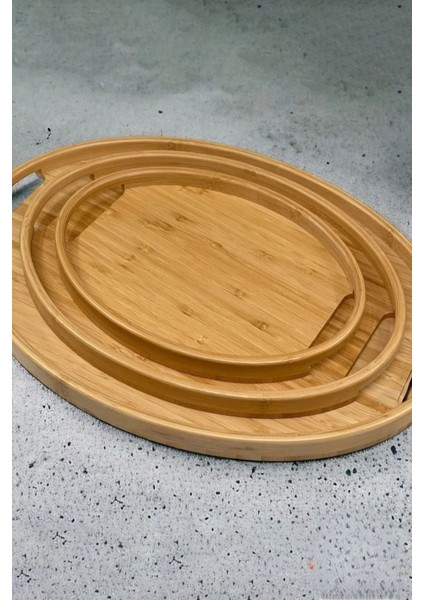 3'lü Bambu Oval Tepsi, Servis Tepsileri, Iskandinav Tepsi Seti, Çay Tepsisiı