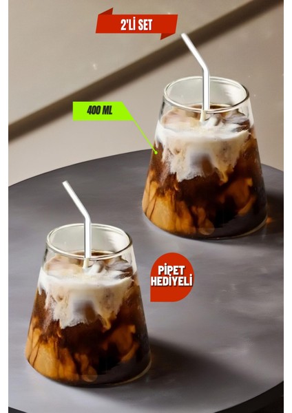 2 Adet Borosilikat Japon Sunum, Kahve Bardağı, Meşrubat Bardağı, Isı Dayanıklı Bardak (400 Ml)