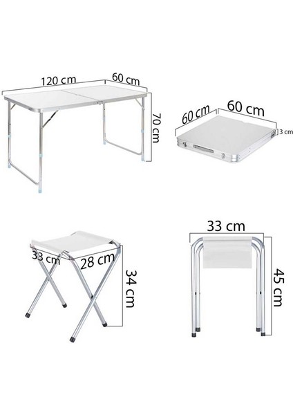 Funky Chairs Tabureli Katlanabilir Piknik Masası Seti -Gri