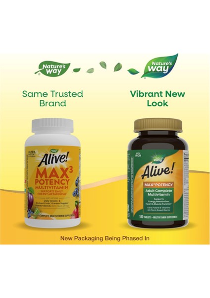 Nature's Way Alive! Max3 Potency Adult Complete Multivitamin, Ultra Potency B-Vitamins To Support Energy Metabolism*, With Methylated B12 And Folate, 180 Tablets