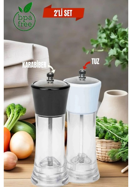 2'li Set Tuz ve Biber Değirmeni Seramik Elegant