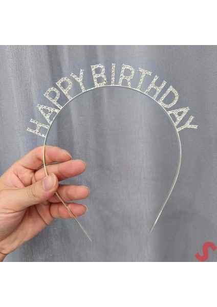 Gümüş Kristal Taşlı Happy Birthday Tacı fırsatları