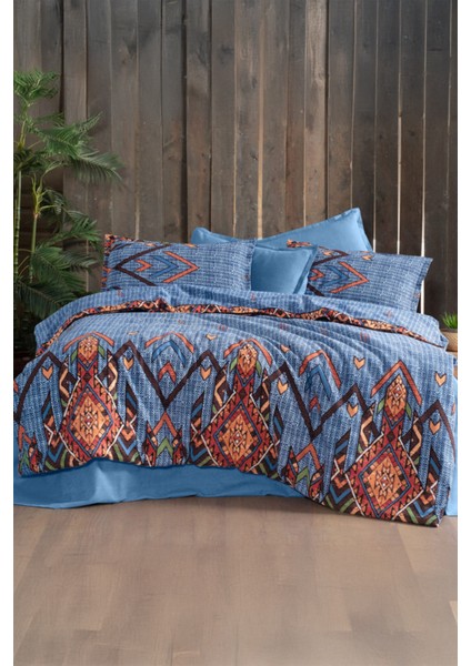 Yakut Mavi Pamuk Flanel Çift Kişilik Nevresim Takımı