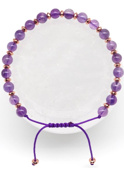 Ametist Doğal Taş Makrome Örme Bileklik Küre Kesim