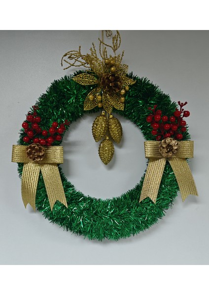 Yılbaşı Kapı Süsü Çelenk Yeni Yıl Noel Dekoratif Kapı Süsü - 40 cm - Büyük Çelenk - KS026