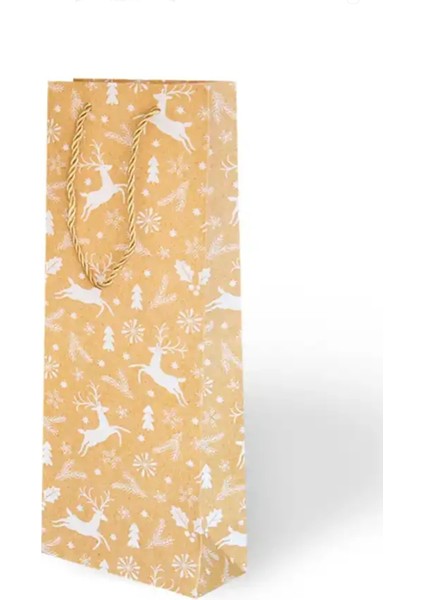 Yılbaşı Varak Baskılı Lüks Ipli Karton Çanta Noel Gold Detaylı 12 x 35 x 9 cm 1 Adet Ç031