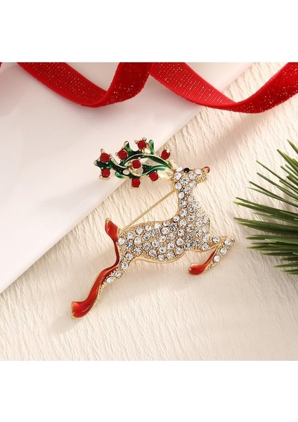 Kırmızı Detaylı Taşlı Geyik Broş fiyatları