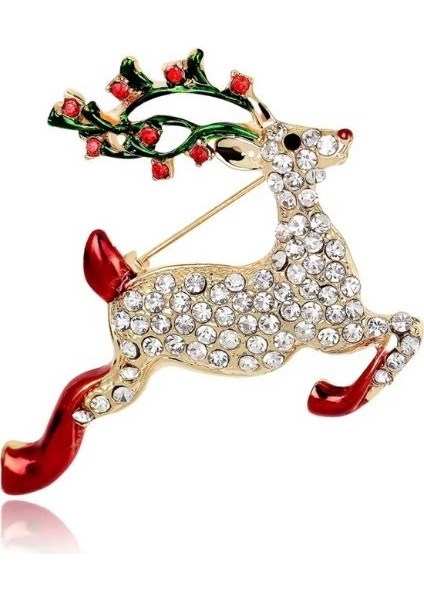 Kırmızı Detaylı Taşlı Geyik Broş modelleri