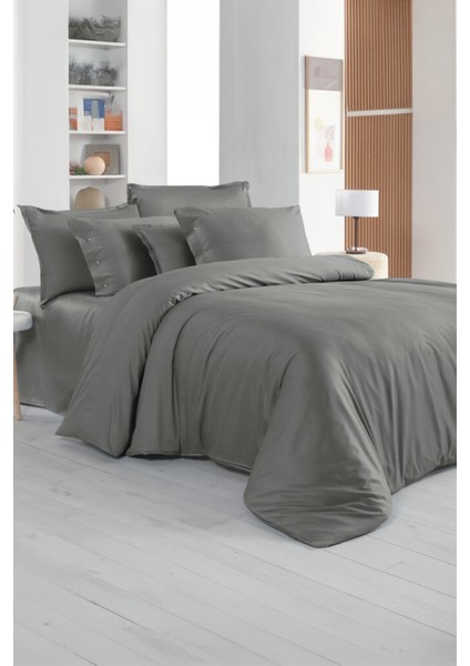 Monochrome Gray Pamuk Saten Çift Kişilik Nevresim Takımı