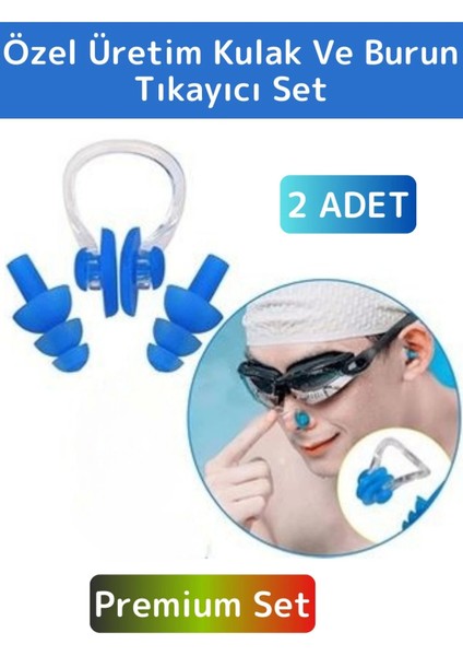 Premium Silikon Su Geçirmez Gürültü Önleyici Deniz Havuz Kulak Burun Tıkayıcı Set 2 Adet