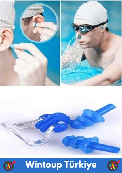 Premium Silikon Su Geçirmez Gürültü Önleyici Deniz Havuz Kulak Burun Tıkayıcı Set 2 Adet modelleri
