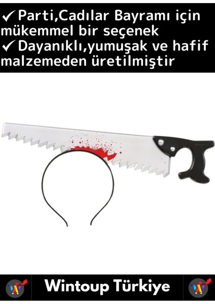 Parti Etkinlik Cadılar Bayramı Eğlenceli Kafaya Saplanan Kanlı Testere Halloween Gerçekçi Şaka Tacı fiyatları
