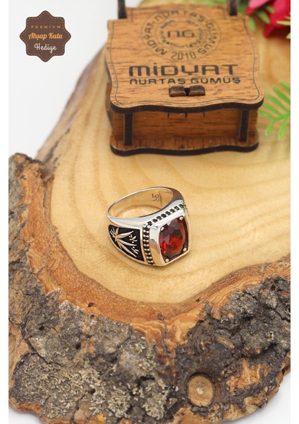 Yakut Taşlı Yaprak Model 925 Ayar Gümüş Erkek Yüzük 201023425 fiyatları