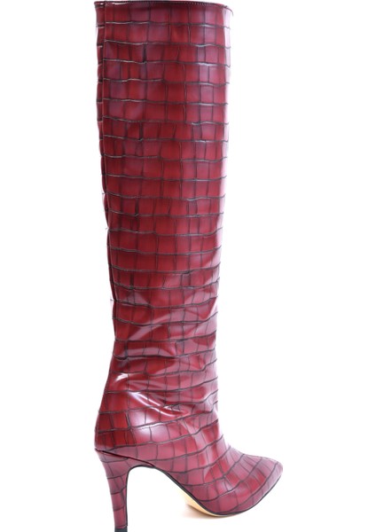 Shiny Bordo Croco Çizme modelleri