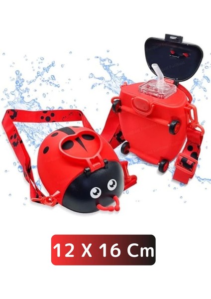 Premium Yüksek Kaliteli Sızdırmaz Su Matarası Sevimli Uğur Böceği Askılı Suluk Matara 550 ml