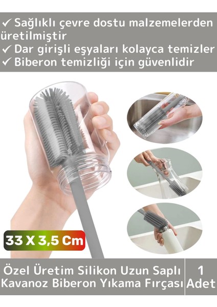 Özel Üretim Yüksek Kaliteli Çevre Dostu Uzun Saplı Kavanoz Bardak Biberon Temizleme Fırçası 33 cm