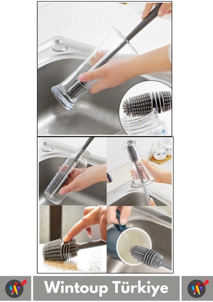 Özel Üretim Yüksek Kaliteli Çevre Dostu Uzun Saplı Kavanoz Bardak Biberon Temizleme Fırçası 33 cm modelleri