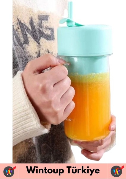 Taşınabilir Ev Iş Gündelik Kullanım Milkshake Meyve Sıkacağı USB Şarjlı Pipetli Bardak Blender 420ML