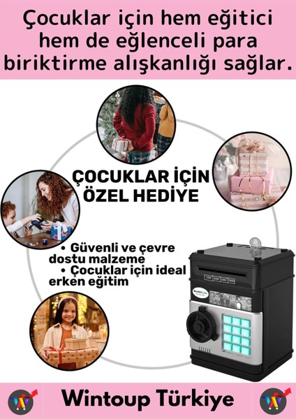 Özel Üretim Yüksek Kaliteli Değiştirilebilir Şifreli Kağıt Madeni Para Dekoratif Pilli Atm Kumbara indirimleri