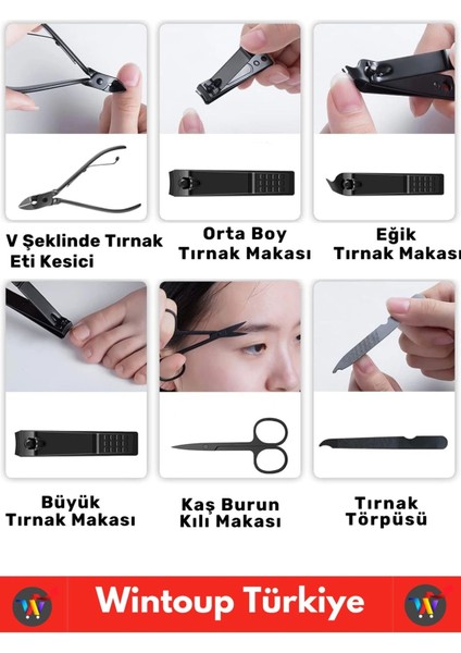 Premium Yüksek Kaliteli Çelik El Yüz Ayak Bakım Çantalı 12 Parça Manikür Pedikür Seti
