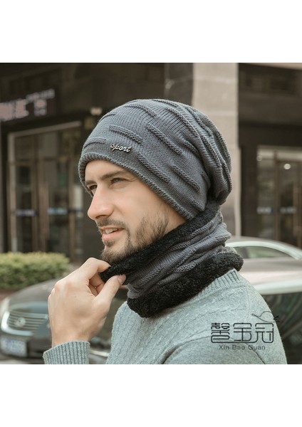 Şapka Erkek Yeni Sonbahar ve Kış Kadife Kalınlaşmış Sıcak Örme Şapka Kış Avrupa ve Amerikan Yün Şapka Açık Hava Şapkası (Yurt Dışından)