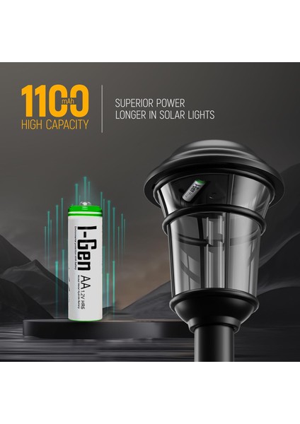 I-Gen B112 8 Adet AA 1100 Mah Şarj Edilebilir Kalem Pil 1.2V Ni-MH Şarjlı Pil Solar Aydınlatma Uyumlu