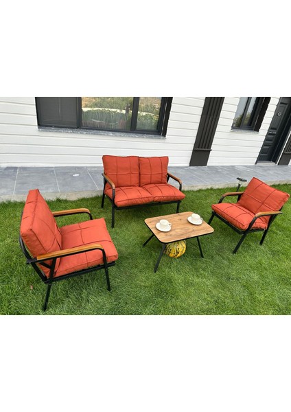 2+1+1 Zen Bahçe Takımı, Balkon, Bahçe, Cafe Mobilyası, Pofuduk Metal Çay Seti