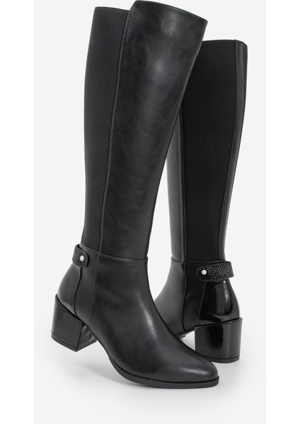 Kadın Fermuarlı Günlük Klasik Topuklu Çizme Aret Siyah