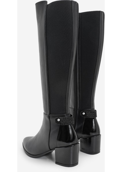 Kadın Fermuarlı Günlük Klasik Topuklu Çizme Aret Siyah