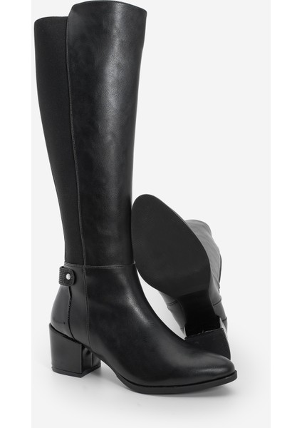Kadın Fermuarlı Günlük Klasik Topuklu Çizme Aret Siyah