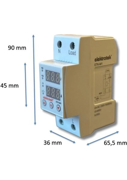 ETK-M1 Monofaze Gerilim ve Akım Koruyucu Röle 63A - CE Sertifikalıdır - 5 Yıl Garantili