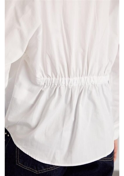 Beyaz Reglan Kollu Beli Lastik Detaylı Poplin Gömlek fırsatları