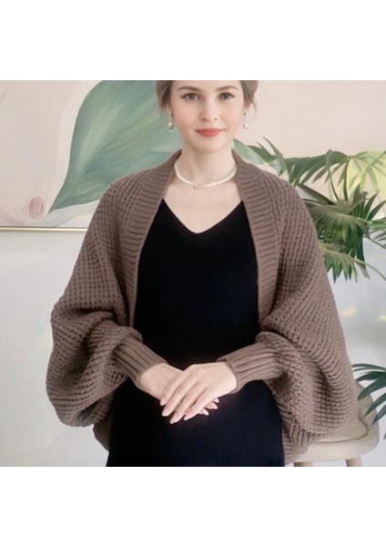 Kadınlar Için Örme Düz Renk Modaya Uygun Çok Yönlü Gevşek Şal Yabancı Tarzda Sonbahar ve Kış Uzun Kollu Hırka (Yurt Dışından)