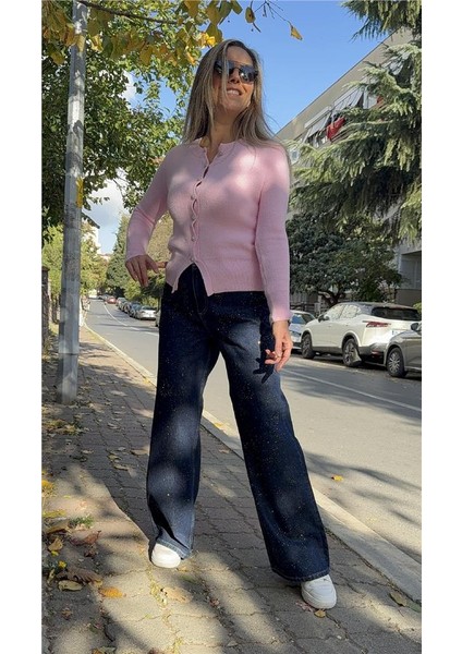 Lacivert Taş Detayl Bol Kesim Denim Pantolon fiyatları