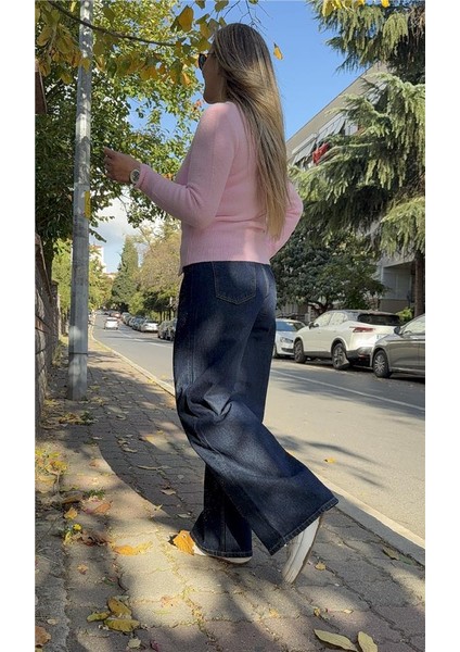 Lacivert Taş Detayl Bol Kesim Denim Pantolon indirimleri