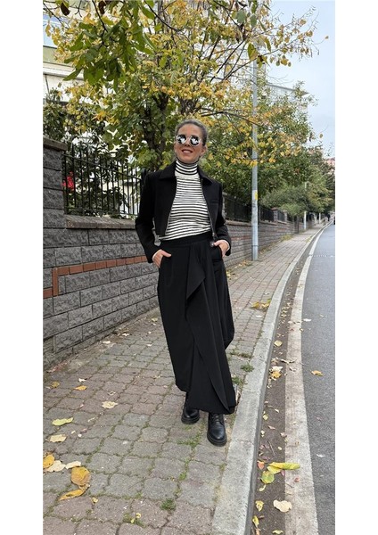 Siyah Beli Lastikli Tasarım Etek