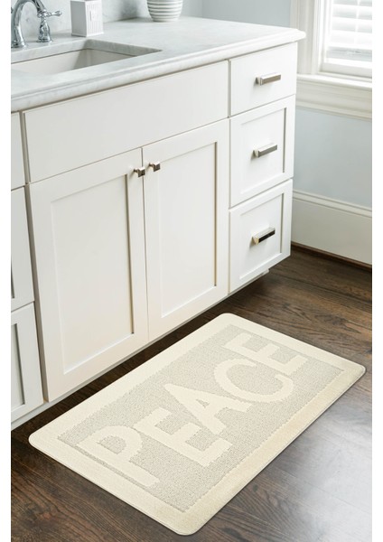 Doğal Kaymaz Taban Banyo Paspas Uzun Ömürlü Yumuşak Dokulu Su Emici Yıkanabilir Yazılı Paspas Krem Peace 60x100