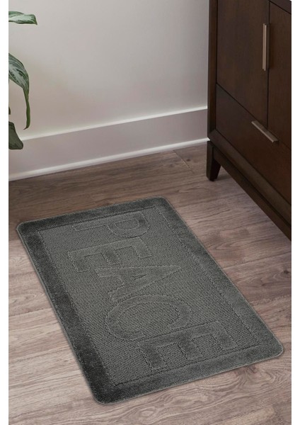 Doğal Kaymaz Taban Banyo Paspas Uzun Ömürlü Yumuşak Dokulu Su Emici Yıkanabilir Yazılı Paspas Antrasit Peace 60x100