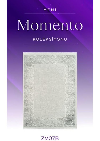 Momento ZV07B Krem Gri Akrilik Yumuşak Dokulu Retro Motifli Halı