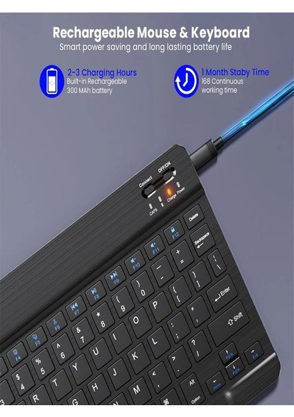 BKB011 Mini Kablosuz Bluetooth Klavye & Mouse Seti - Universal Uyumlu, Taşınabilir ve Şarjlı